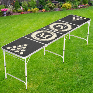 Black Canvas Family Monogram & Name Beer Pong Table