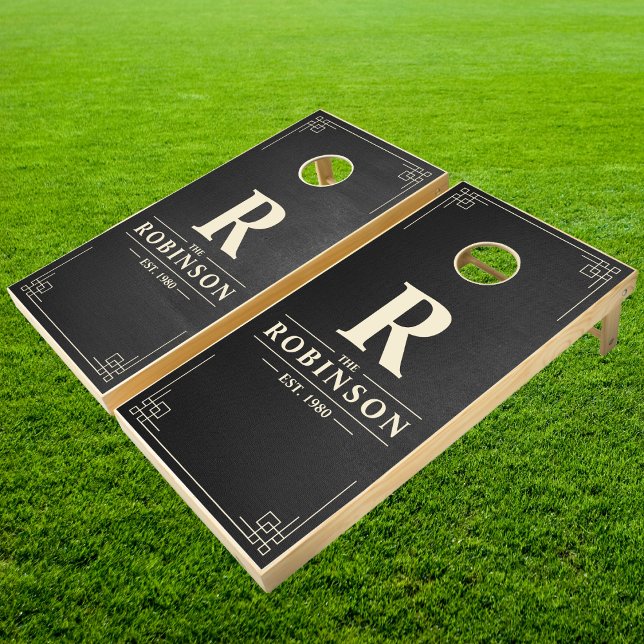 Black Canvas Family Name & Initial Cornhole Set (Creator Uploaded)