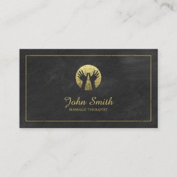 Black Canvas Golden Frame  Hands Massage Therapy Appointment Card by superdazzle at Zazzle