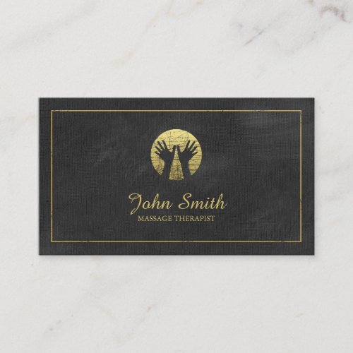 Black Canvas Golden Frame Hands Massage Therapy Appointment Card