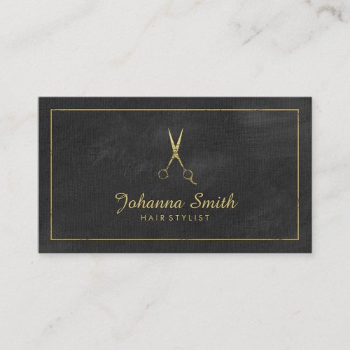 Black Canvas Golden Frame  Scissors Hairstylist Appointment Card