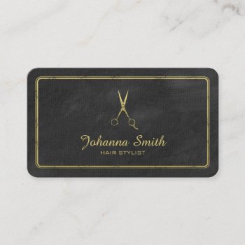Black Canvas Golden Scissors Hair Stylist Business Appointment Card by superdazzle at Zazzle