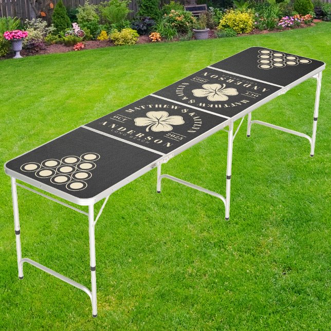 Black Canvas Irish Lucky Clover Wedding Crest Beer Pong Table (Creator Uploaded)