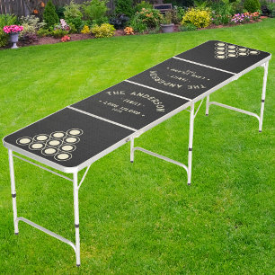 Black Canvas Vintage Seaside Family Name Beer Pong Table