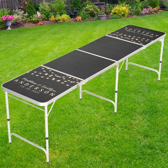 Black Canvas Wedding String Lighting & Name Beer Pong Table (Creator Uploaded)