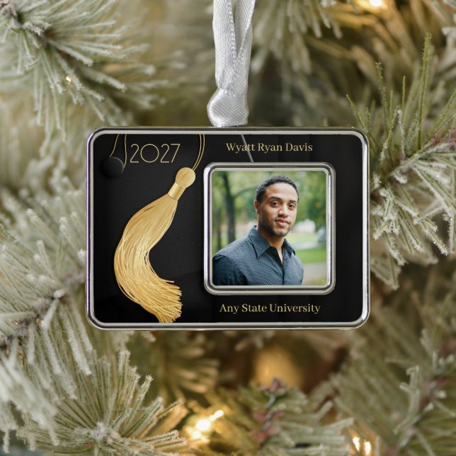 Black Cap and Gown with Gold Tassel Christmas Ornament (Tree)