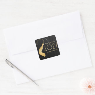 Black Cap and Gown with Gold Tassel Square Sticker