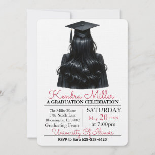 Black Cap & Gown Watercolor Graduation Invitation