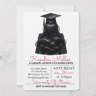 Black Cap & Gown Watercolor Graduation Invitation