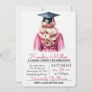 Black Cap & Gown Watercolor Graduation Invitation