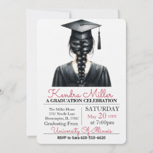 Black Cap & Gown Watercolor Graduation Invitation