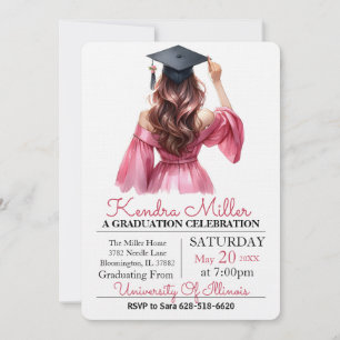Black Cap & Gown Watercolor Graduation Invitation