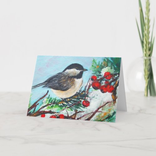 Black Capped Adorable Chickadee Winter Birthday Card