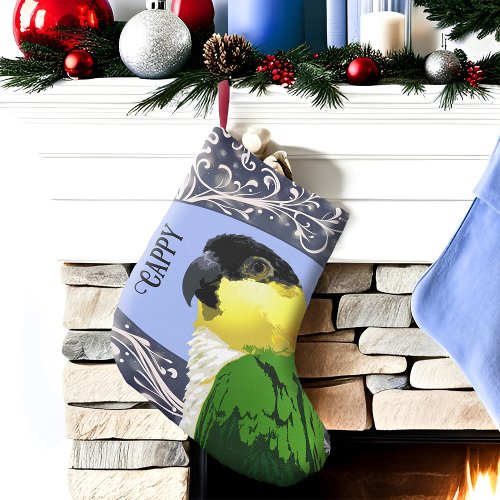 Black Capped Caique Parrot Pet Bird Blue Swirl Small Christmas Stocking