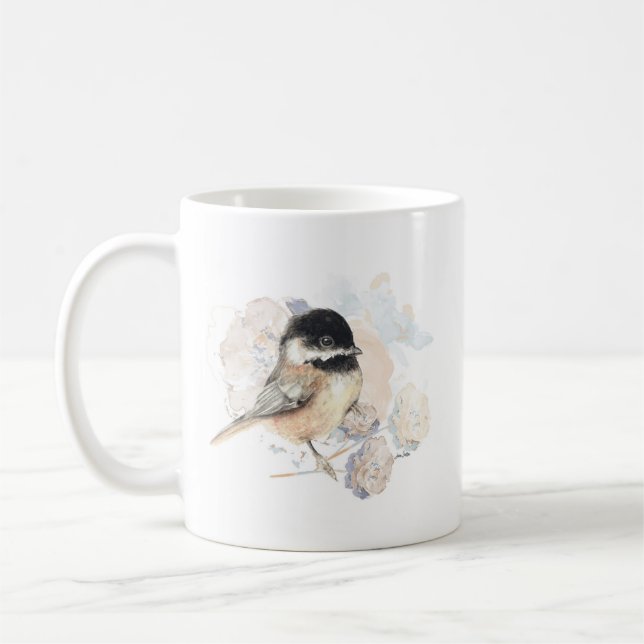Black Capped Chickadee Art Coffee Mug (Left)