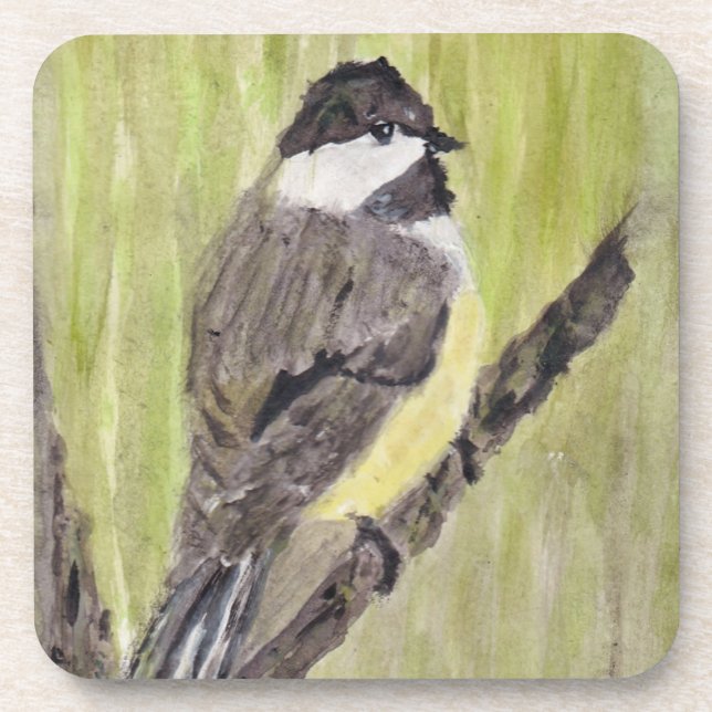 Black-capped Chickadee Bird - acrylic painting.  Beverage Coaster (Front)