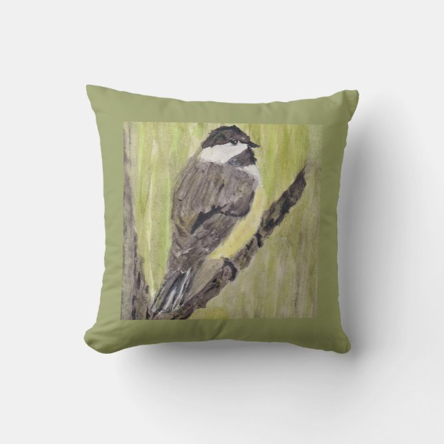 Black-capped Chickadee Bird - acrylic painting.   Throw Pillow (Front)