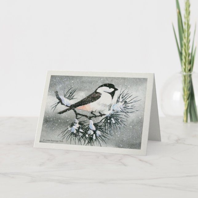 Black Capped Chickadee Bird Texture Look Borders Holiday Card (Front)