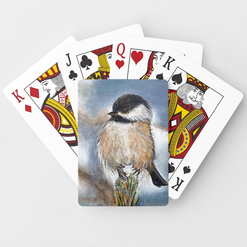 Black Capped Chickadee Bird Winter Painting Playing Cards