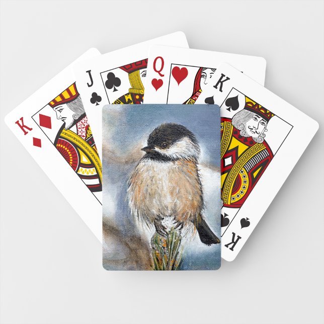 Black Capped Chickadee Bird Winter Painting Poker Cards (Black Capped Chickadee Bird Winter Painting Playing Cards from Jenn's Emporium. )