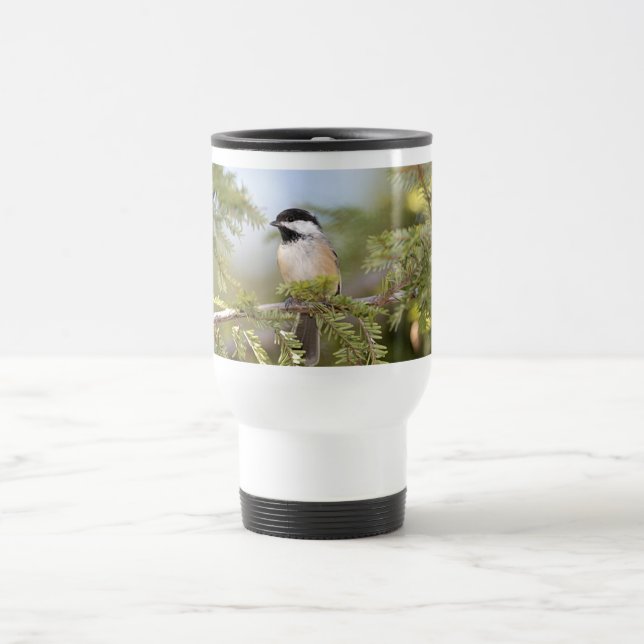 Black Capped Chickadee Birder Travel Mug (Center)