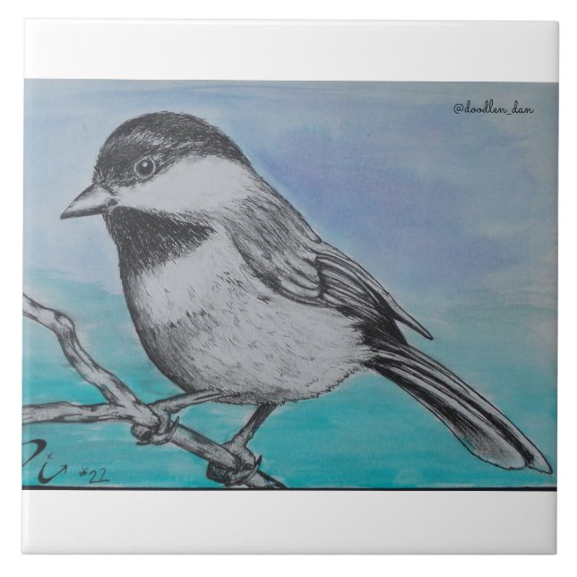 Black capped chickadee ceramic tile (Front)