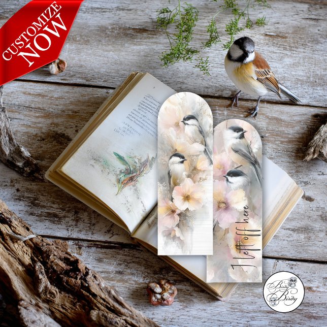 Black-Capped Chickadee Floral Illustration Bookmarks (Creator Uploaded)