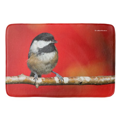 Black_Capped Chickadee on Autumn Red Background Bathroom Mat
