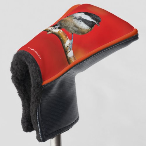 Black_Capped Chickadee on Autumn Red Background Golf Head Cover