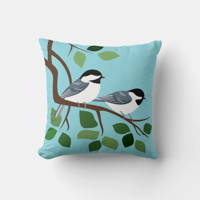 Black Capped chickadee On Branch Throw Pillow (Front)