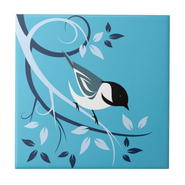 Black Capped Chickadee On Tree Branch Tile (Front)