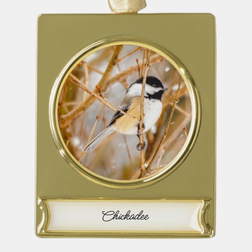 Black_Capped Chickadee _ Original Photograph Gold Plated Banner Ornament