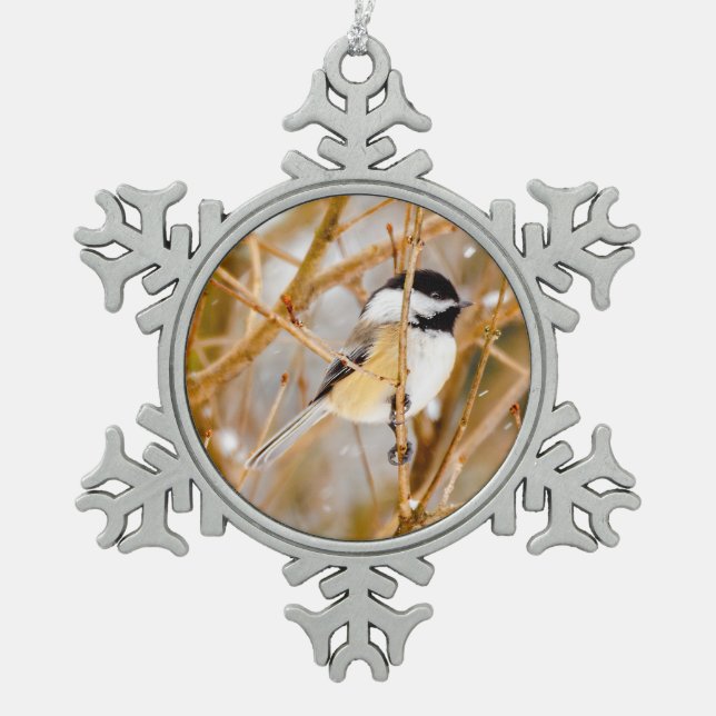 Black-Capped Chickadee - Original Photograph Snowflake Pewter Christmas Ornament (Front)