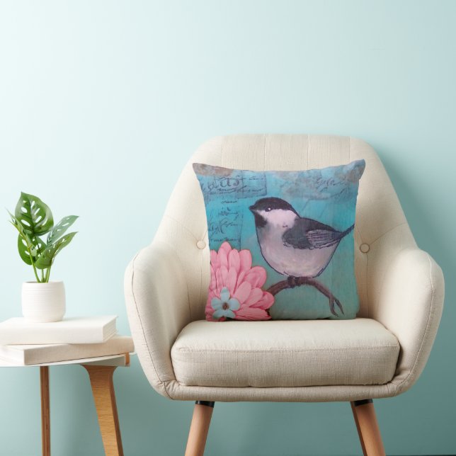 Black-Capped Chickadee  Throw Pillow (Chair)