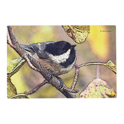 Black_Capped Chickadee under the Blackberry Leaf Placemat