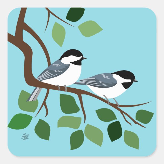 Black Capped Chickadees In Tree Square Sticker (Front)