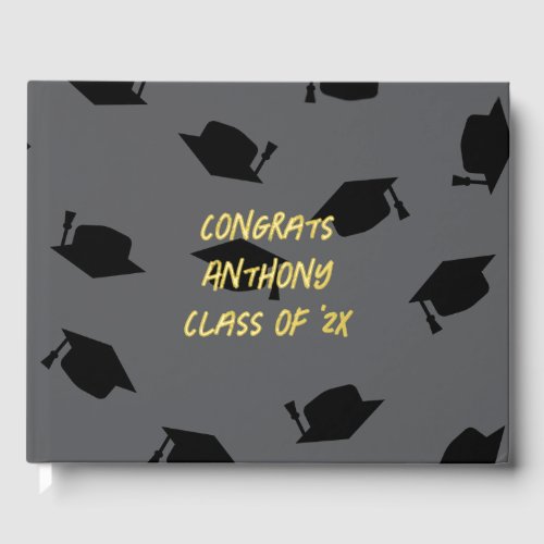 Black Caps Teen Boy Graduation Foil Guest Book