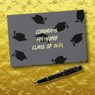 Black Caps Teen Boy Graduation Foil Guest Book