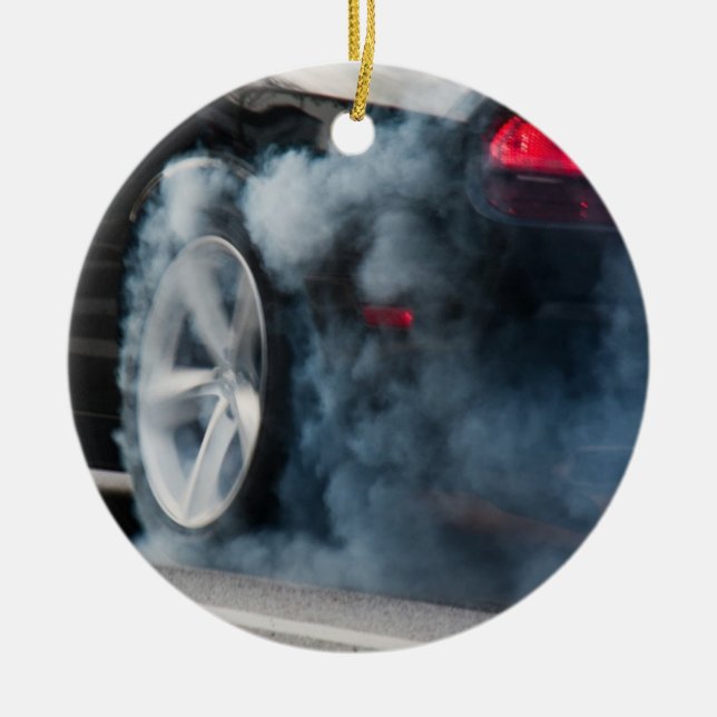 Black car burnout ceramic ornament (Front)