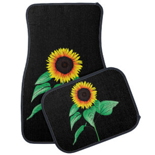 Black Car Floor Mats with Yellow Sunflower