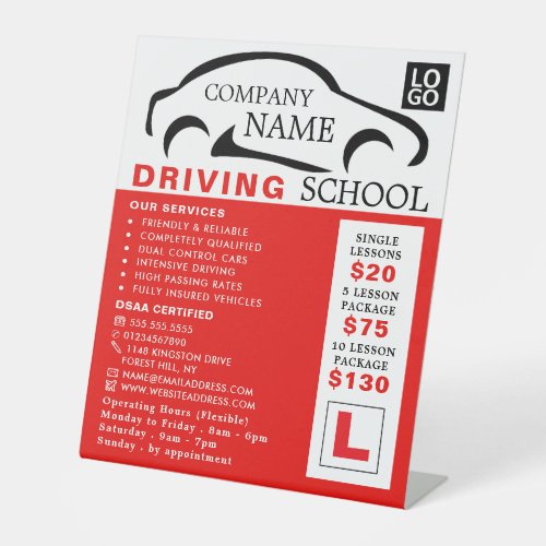 Black Car Logo Driving School Instructor Advert Pedestal Sign