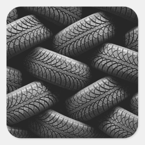 Black Car Tires Square Sticker