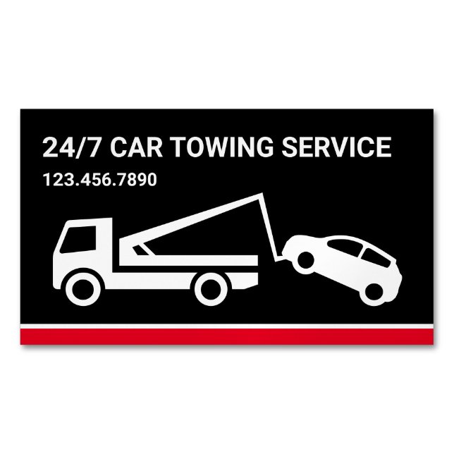 Black Car Towing Service Tow Truck Business Card Magnet (Front)