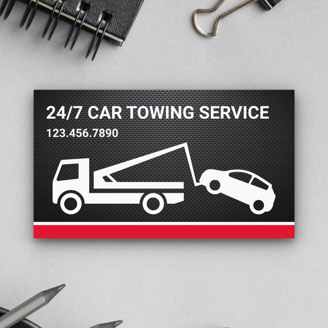 Black Carbon Fiber Car Towing Service Tow Truck Business Card (Creator Uploaded)