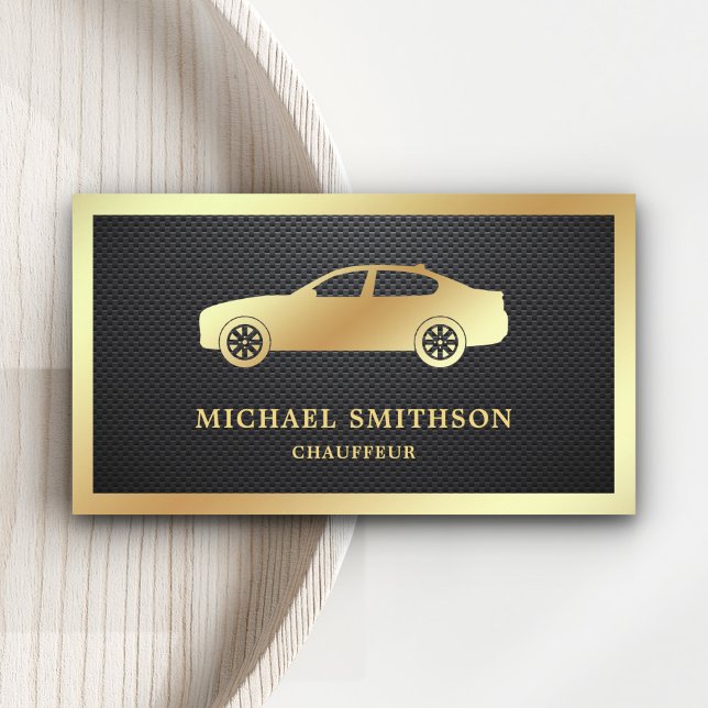 Black Carbon Fiber Gold Car Professional Chauffeur Business Card (Creator Uploaded)