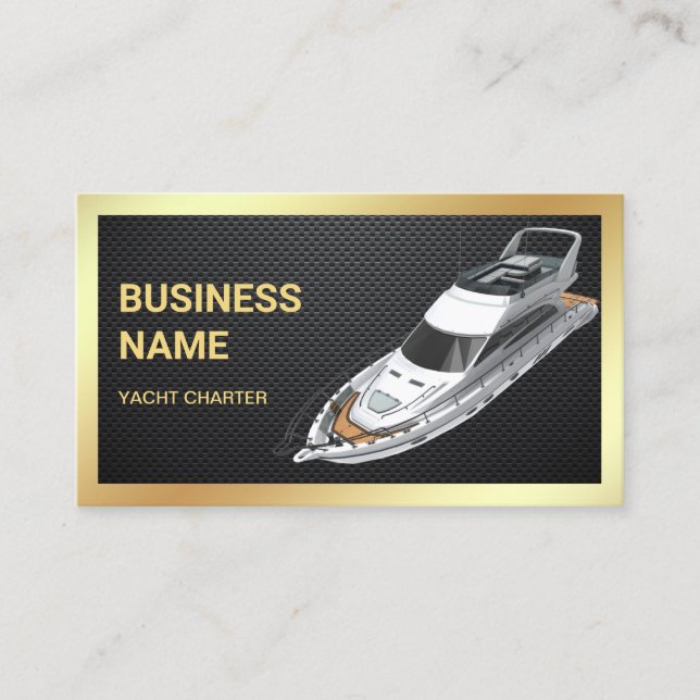 Black Carbon Fiber Gold Luxury Yacht Charter Business Card (Front)