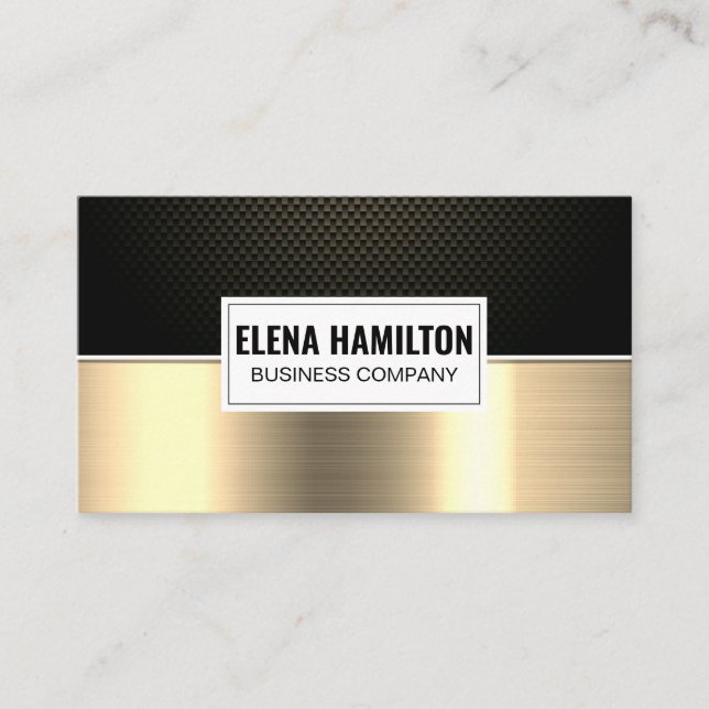 Black Carbon Fiber | Gold Metallic Business Card (Front)