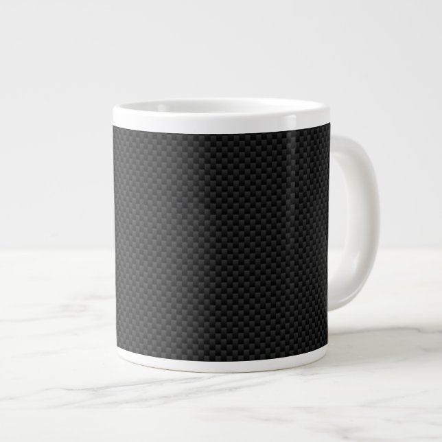 Black Carbon Fiber Print Large Coffee Mug (Front Right)