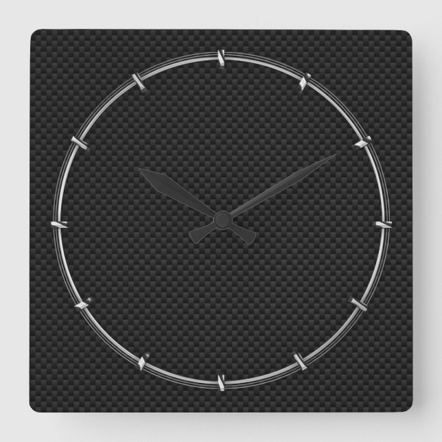 Black Carbon Fiber Print Square Wall Clock (Front)