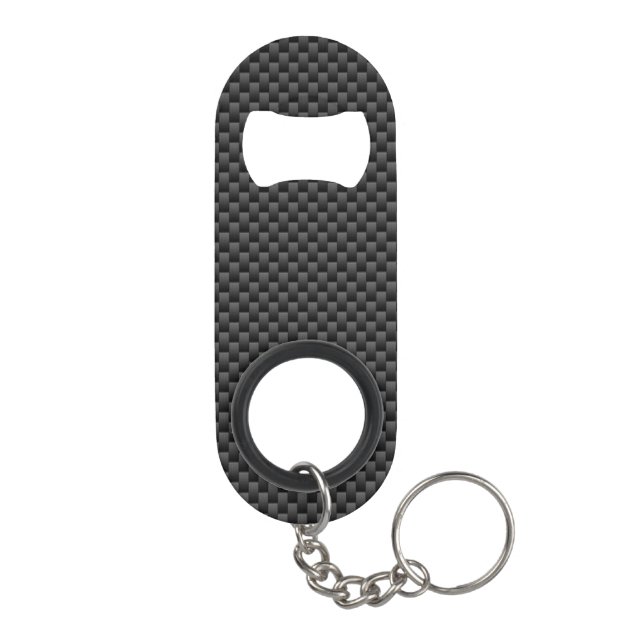 Black Carbon Fiber Style Print Background Keychain Bottle Opener (Back)